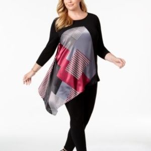 Alfani Asymmetrical Print Handkerchief Hem Top